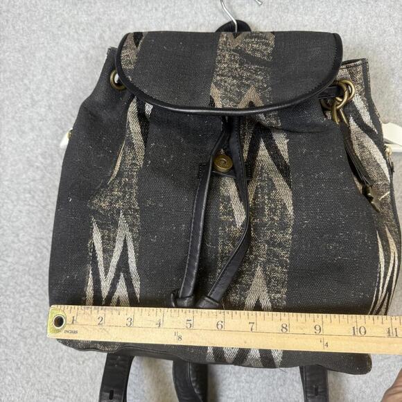Lucky Brand Black Geometric Pattern Canvas Faux Leather Backpack